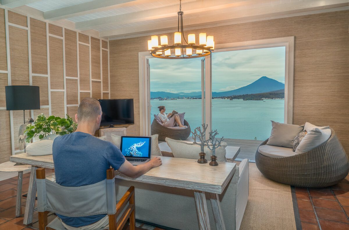 Lembeh Resort Cliffside Suite Living Room with Ocean View