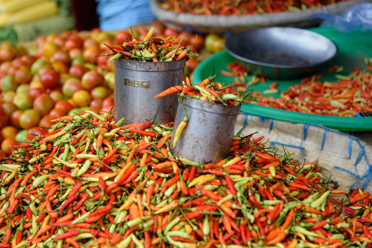 Fresh Red Chili Peppers On Tomohon Traditional Market Fresh Red Chili Peppers On Tomohon Traditional Market